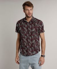 Camisa-Masculina-Tradicional-Estampada-de-Folhagem-Manga-Curta-Vinho-9516958-Vinho_1