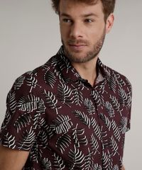 Camisa-Masculina-Tradicional-Estampada-de-Folhagem-Manga-Curta-Vinho-9516958-Vinho_4