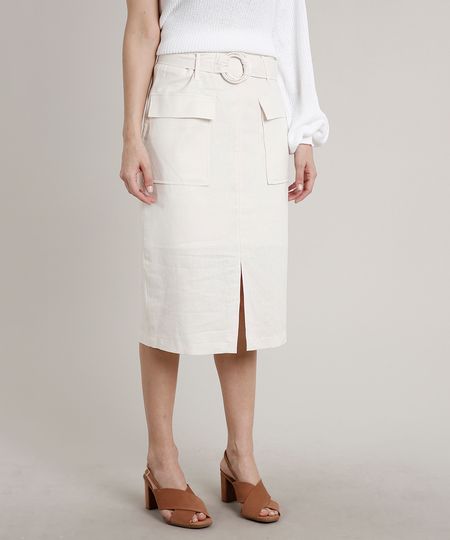Saia-Feminina-Midi-em-Linho-com-Fenda-e-Cinto-Bege-Claro-9541212-Bege_Claro_1