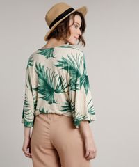 Blusa-Feminina-Ampla-Estampada-de-Folhagem-Manga-7-8-Decote-V-Bege-9694159-Bege_2