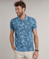 Polo-Masculina-Comfort-Estampada-de-Folhagem-em-Piquet-Manga-Curta-Azul-Claro-9640965-Azul_Claro_1