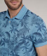 Polo-Masculina-Comfort-Estampada-de-Folhagem-em-Piquet-Manga-Curta-Azul-Claro-9640965-Azul_Claro_4