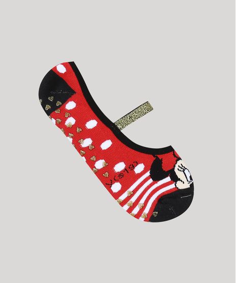 Meia-Feminina-Sapatilha-Minnie-Estampada-Vermelha-9715805-Vermelho_1