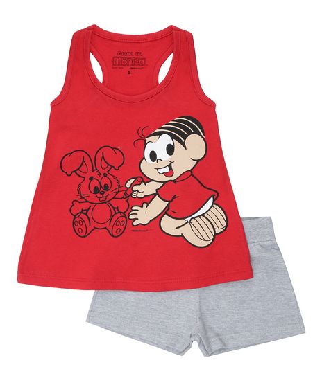 Conjunto-de-Blusa-Monica-Vermelha---Short-em-Moletom-Cinza-8559184-Cinza_1