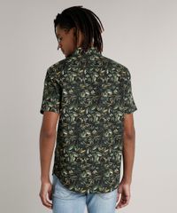 Camisa-Masculina-Tradicional-Estampada-de-Folhagem-com-Bolso-Manga-Curta-Preta-8622493-Preto_2