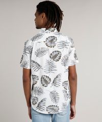Camisa-Masculina-Tradicional-Estampada-de-Folhagem-com-Bolso-Manga-Curta-Branca-9250500-Branco_2