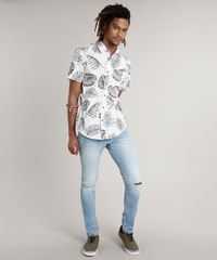 Camisa-Masculina-Tradicional-Estampada-de-Folhagem-com-Bolso-Manga-Curta-Branca-9250500-Branco_3