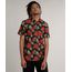 Camisa-Masculina-Tradicional-Estampada-Floral-com-Bolso-Manga-Curta-Preta-9514514-Preto_1