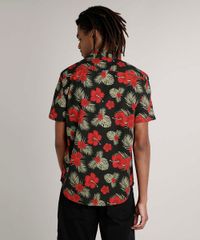Camisa-Masculina-Tradicional-Estampada-Floral-com-Bolso-Manga-Curta-Preta-9514514-Preto_2