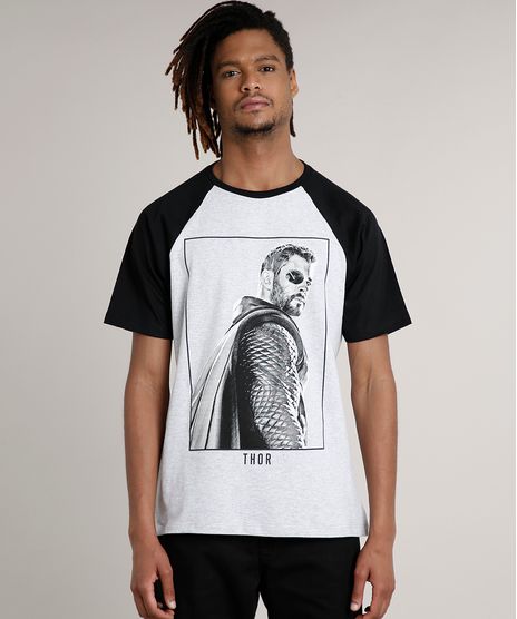 Camiseta-Masculina-Thor-Raglan-Manga-Curta-Gola-Careca-Cinza-Mescla-Claro-9687485-Cinza_Mescla_Claro_1