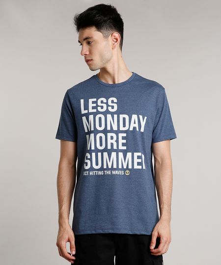 Camiseta-Masculina--Less-Monday-More-Summer--Manga-Curta-Gola-Careca-Azul-9159185-Azul_1