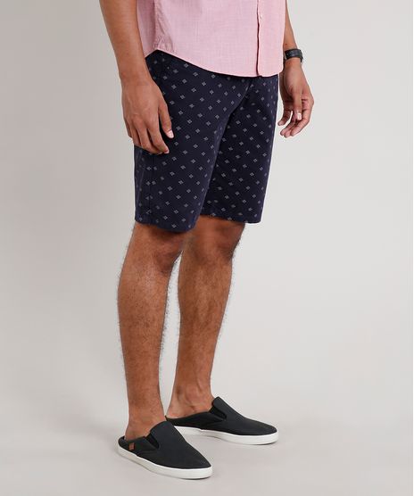 Bermuda-Masculina-Reta-Estampada-Mini-Print-com-Bolsos--Azul-Marinho-9444624-Azul_Marinho_1