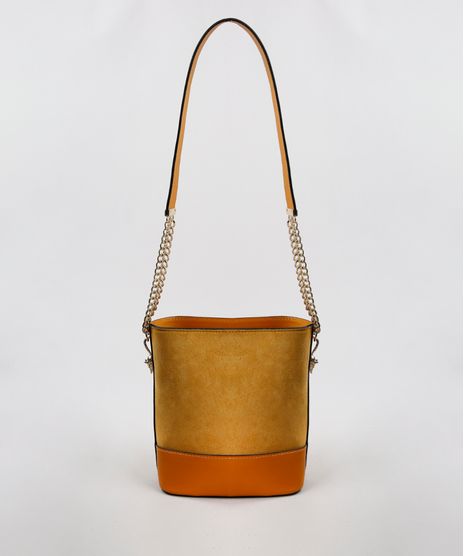 Bolsa-Feminina-Pequena-em-Suede-com-Correntes-Mostarda-9483378-Mostarda_1
