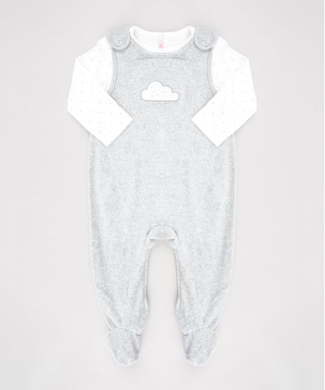 Conjunto-Infantil-de-Camiseta-Estampada-de-Poa-Manga-Longa-Off-White---Macacao-Nuvem-em-Plush-Sem-Manga-Cinza-Mescla-9451019-Cinza_Mescla_1