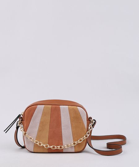 Bolsa-Feminina-Transversal-Pequena-com-Recorte-em-Suede-e-Corrente-Caramelo-9604660-Caramelo_1