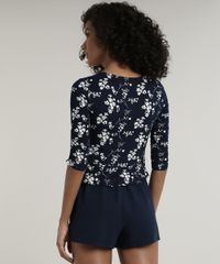 Blusa-Feminina-Cropped-Estampada-Floral-com-Franzido-Manga-7-8-Decote-V-Azul-Marinho-9697074-Azul_Marinho_2