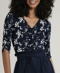Blusa-Feminina-Cropped-Estampada-Floral-com-Franzido-Manga-7-8-Decote-V-Azul-Marinho-9697074-Azul_Marinho_4