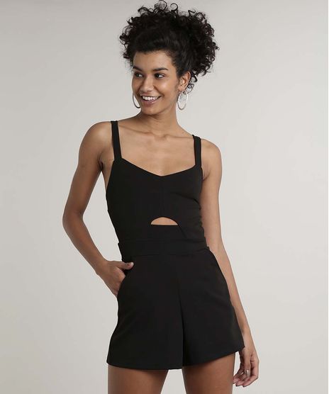 Macaquinho-Feminino-com-Vazado-e-Bolsos-Alca-Media-Preto-9697070-Preto_1