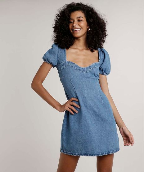 Vestido-Jeans-Feminino-Curto-com-Vazado-Manga-Curta-Decote-Coracao-Azul-Medio-9709662-Azul_Medio_1