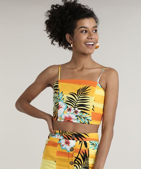 Top-Faixa-Feminino-com-Franzido-Alcas-Finas-Amarelo-9632927-Amarelo_1