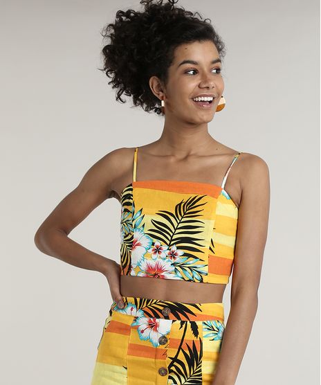 Top-Faixa-Feminino-com-Franzido-Alcas-Finas-Amarelo-9632927-Amarelo_1
