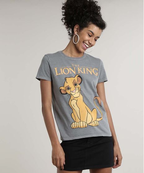 Blusa-Feminina--Simba-O-Rei-Leao-Manga-Curta-Decote-Redondo-Cinza-9684884-Cinza_1