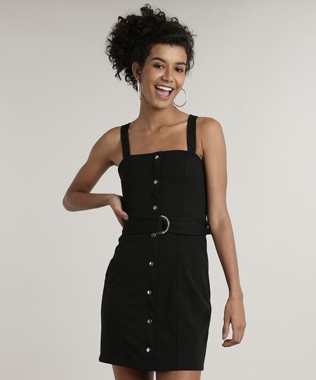Vestido-Feminino-com-Recorte-e-Botoes-Decote-Reto-Alca-Media-com-Cinto-Preto-9697079-Preto_1