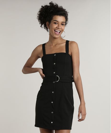 Vestido-Feminino-com-Recorte-e-Botoes-Decote-Reto-Alca-Media-com-Cinto-Preto-9697079-Preto_1