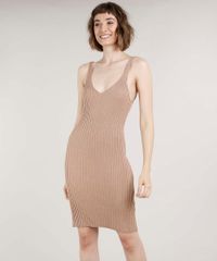 Vestido-Feminino-Mindset-Curto-em-Trico-Canelado-Decote-V-Bege-Escuro-9784537-Bege_Escuro_1