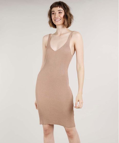 Vestido-Feminino-Mindset-Curto-em-Trico-Canelado-Decote-V-Bege-Escuro-9784537-Bege_Escuro_1