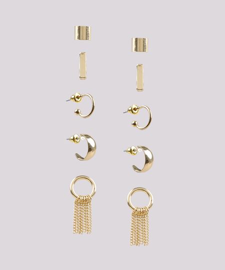 Kit-de-5-Brincos-Femininos-Folheados-Dourado-9650212-Dourado_1