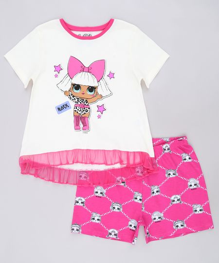 Pijama Infantil Lol Surprise Manga Curta Off White Cea