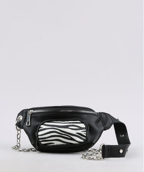 Pochete-Feminina-com-Corrente-e-Bolso-Estampado-Animal-Print-Preta-9614934-Preto_1