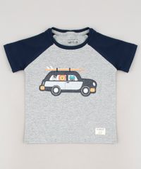 Camiseta-Infantil-com-Patch-de-Carro-e-Bichinhos-Raglan-Manga-Curta-Cinza-Mescla-9660204-Cinza_Mescla_1