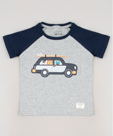 Camiseta-Infantil-com-Patch-de-Carro-e-Bichinhos-Raglan-Manga-Curta-Cinza-Mescla-9660204-Cinza_Mescla_1
