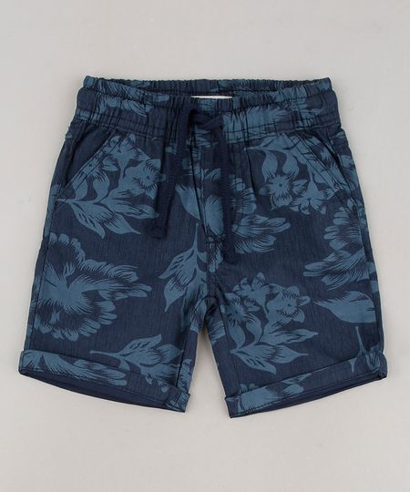 Bermuda-de-Sarja-Infantil-Estampada-Floral-com-Bolsos-Azul-Marinho-9644516-Azul_Marinho_1