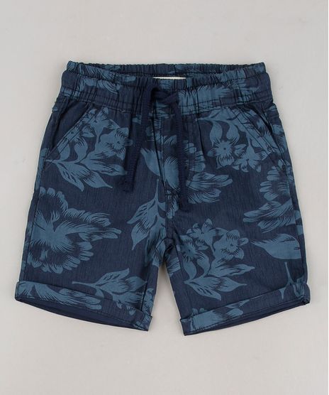 Bermuda-de-Sarja-Infantil-Estampada-Floral-com-Bolsos-Azul-Marinho-9644516-Azul_Marinho_1