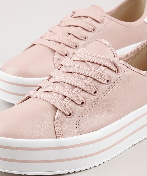 tênis flatform beira rio liso rosa