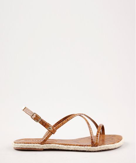 Rasteira-Feminina-Oneself-Animal-Print-Cobra-Texturizada-com-Corda-Caramelo-9682433-Caramelo_1