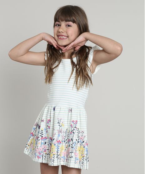 Vestido-Infantil-Listrado-com-Flores-e-Babado-Sem-Manga-Off-White-9612586-Off_White_1