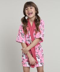Roupao-Infantil-Atoalhado-Estampado-de-Unicornios-com-Bolso-Manga-Curta-Rosa-Neon-9655160-Rosa_Neon_1