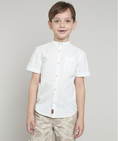 Camisa-Infantil-Estampada-Xadrez-com-Bolso-Manga-Curta-Gola-Portuguesa-Off-White-9545414-Off_White_1