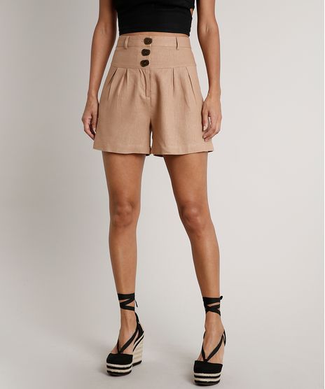 Short-Feminino-com-Linho-com-Botoes-Cos-Largo-Bege-9542581-Bege_1