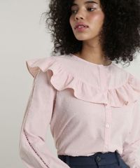 Camisa-Feminina-Mindset-Texturizada-com-Babado-Manga-Longa-Decote-Redondo-Rose-9797402-Rose_4