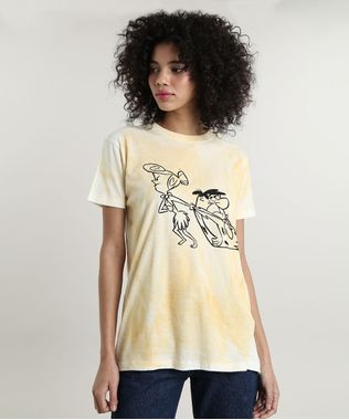 T-Shirt-Feminina-Mindset-Flintstones-Estampada-Tie-Dye-Manga-Curta-Decote-Redondo-Amarela-9803338-Amarelo_1