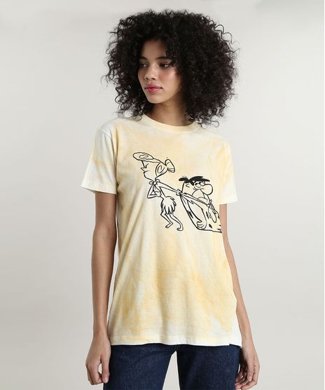 T-Shirt-Feminina-Mindset-Flintstones-Estampada-Tie-Dye-Manga-Curta-Decote-Redondo-Amarela-9803338-Amarelo_1