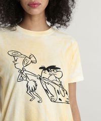 T-Shirt-Feminina-Mindset-Flintstones-Estampada-Tie-Dye-Manga-Curta-Decote-Redondo-Amarela-9803338-Amarelo_4
