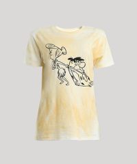 T-Shirt-Feminina-Mindset-Flintstones-Estampada-Tie-Dye-Manga-Curta-Decote-Redondo-Amarela-9803338-Amarelo_5