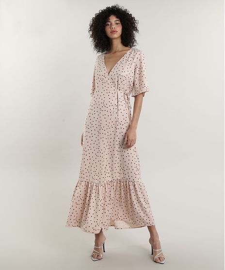 Vestido-Feminino-Mindset-Longo-Envelope-Acetinado-Estampado-de-Poa-Manga-Curta-Bege-Claro-9707559-Bege_Claro_1
