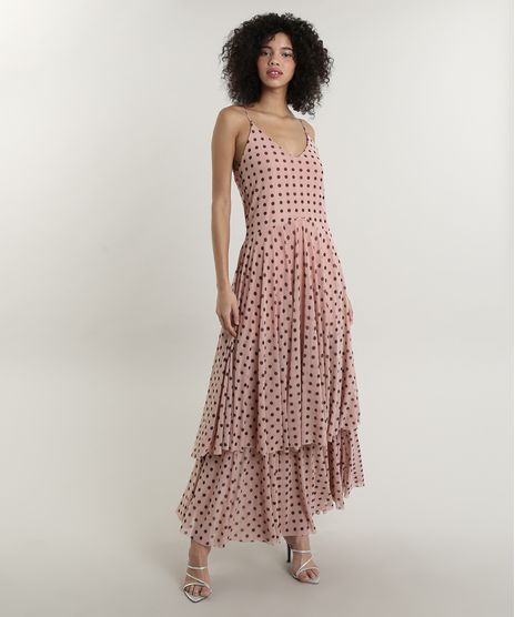 Vestido-Feminino-Longo-Mindset-Estampado-de-Poa-em-Camadas-Alcas-Finas-Rose-9758917-Rose_1